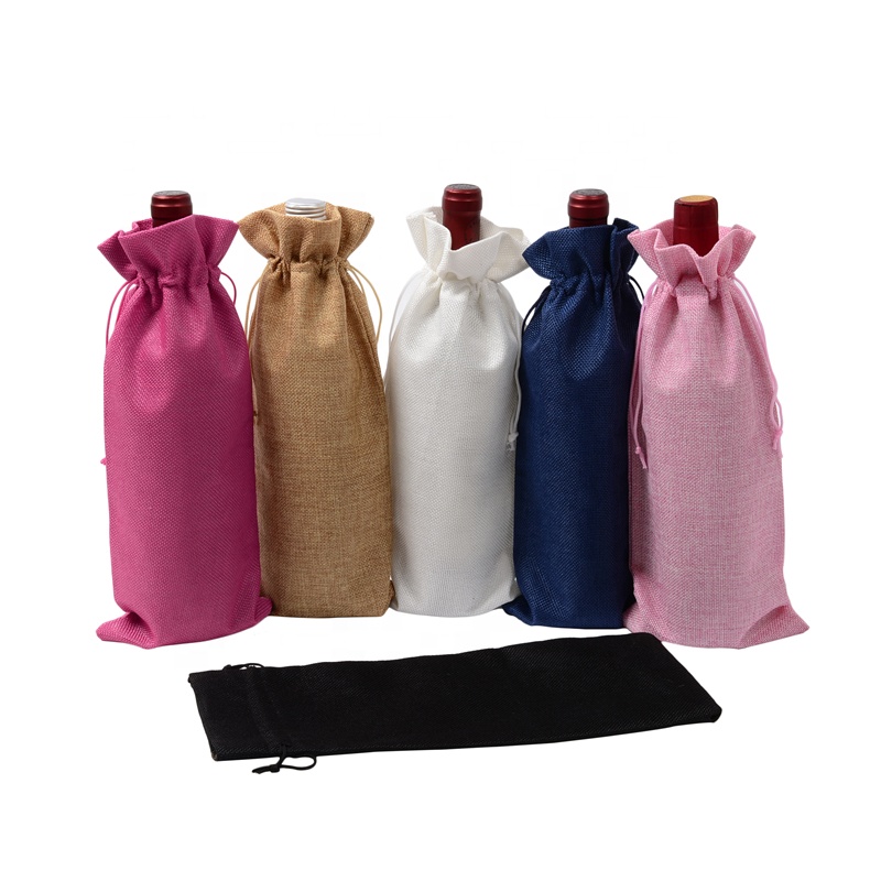 SS53 Rustic Jute Burlap Wine Bags Drawstring Wine Bottle Covers Reuble Bottle Wrap lahjapaketti Viinipussit